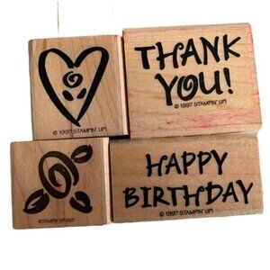 Stampin Up 1997 Mini Bold Greetings Rubber Stamp Set Heart/Thank You/Birthday